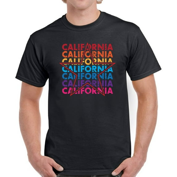 Colorfull California Star T-Shirt for Men - S M L XL 2XL 3XL 4XL 5XL USA State Graphic Tee - California Clothes Collection Funny Cali Gift for Men