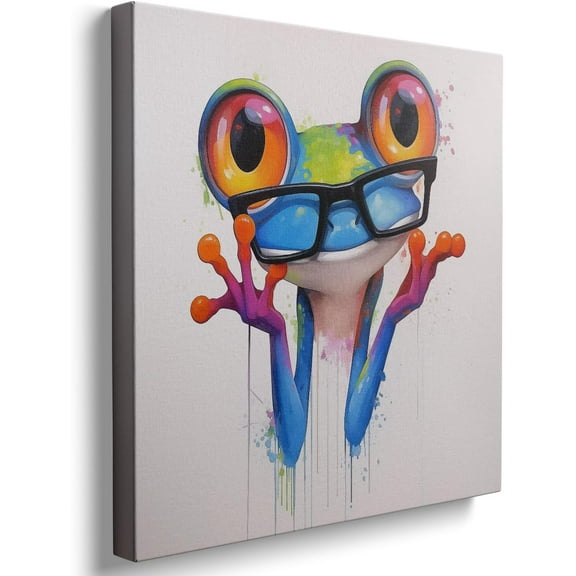 Colorfull Frog Canvas Wall Art for Bedroom Nursery Kids Room,Cute Animal Frog with Glasses Paintings Pictures for Home Decor,Modern Artworks for Living Room Unframed Ready to Hang