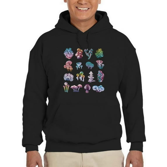 Colorfull Fungi Kingdom Men Hoodie, Male Medium