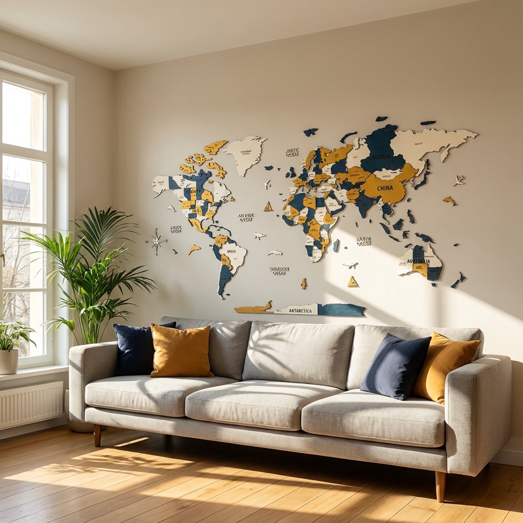 Colorfull Worlds 3D Wooden World Map Wall Art with Pins for Travel ...