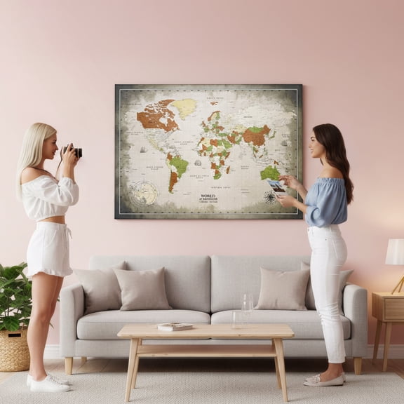 Colorfull Worlds Canvas World Map with Pins, World Map Pin Board for Wall, Discovery 20"x27"