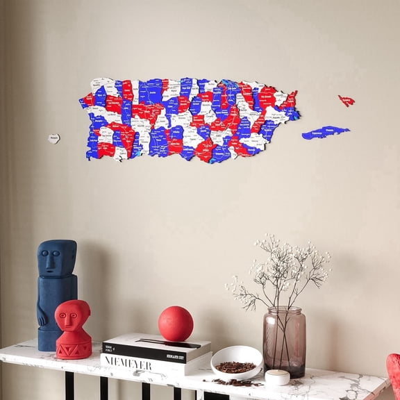 Colorfull Worlds 3D Puerto Rico Wooden Wall Map Home Decor, Flag Color Detailed 29.5x10.2"