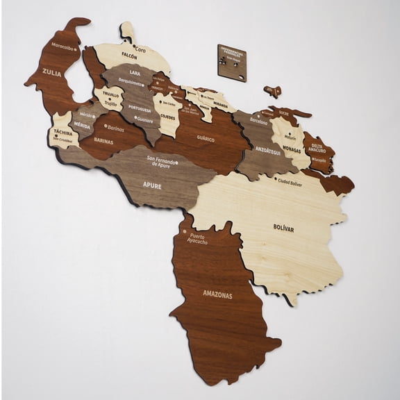 Colorfull Worlds Wooden 3D Venezuela Map Decor for Travelers (M 16x14 inches)