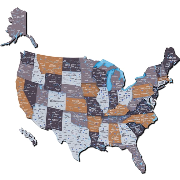 Colorfull Worlds Wooden USA Map Wall Art, Multilayered Wood Decor, Soil Finish, 27.6 x 21.7"