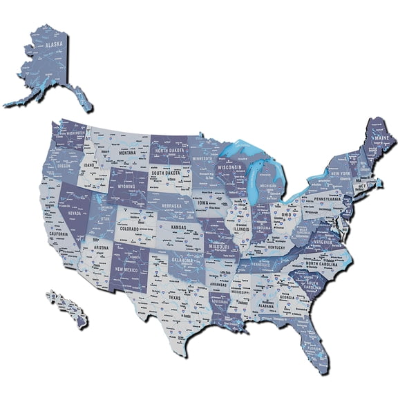 Colorfull Worlds Wooden Wall Map of United States Multilayered Decor for Home & Office, Nimbus 27.6 x 21.7"