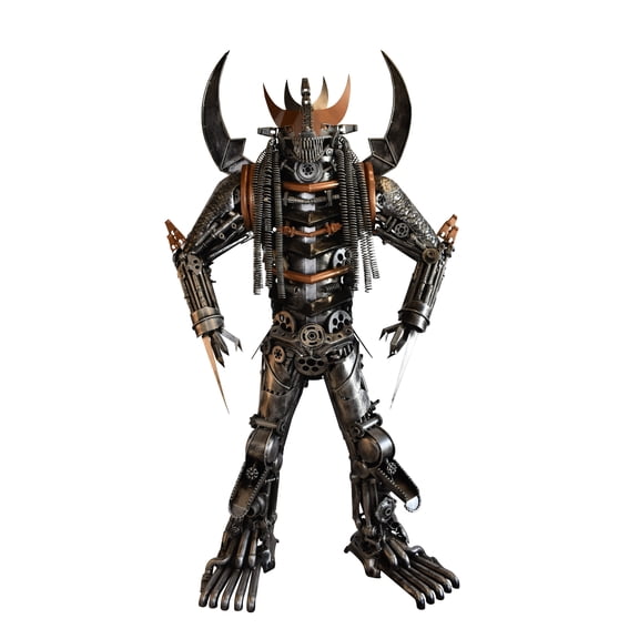 Nifao Colorfull impresive Statue of a warrier made of metal scraps Outdoor Garden Decor Sculpture, 48"L x 20"W x 82"H