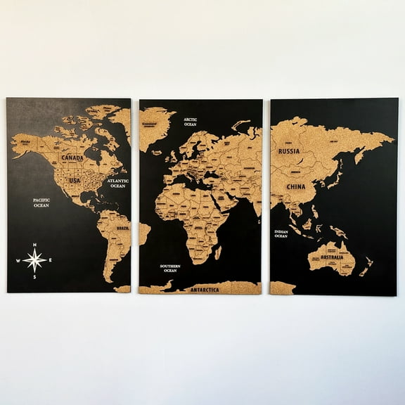 ColorfullWorlds Cork World Map Push Pin Travel Map Wall Art Decor Educational Office and Home Decor (Black, Medium)