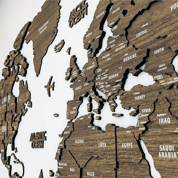 ColorfullWorlds 3D Wood World Map Travel Map Gift Idea Wooden Wall Art (Medium - Betul)