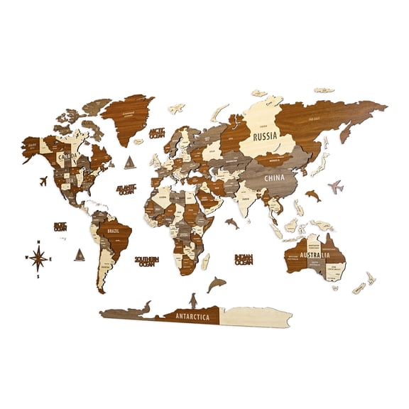 ColorfullWorlds 3D Wood World Map Travel Map Gift Idea Wooden Wall Art (Medium - Mixed)