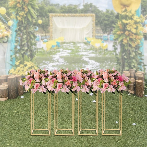 Colorfullrain 4Pcs Gold Metal Column Flower Stands Centerpiece Holder Rack Party/Wedding Decor