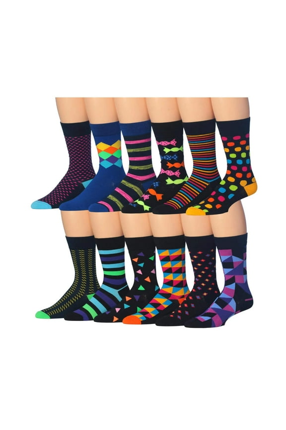 Colorfut Men's 12 Pairs Soft Cotton Colorful Funky Gift Box Dress Socks, Fits shoe 6-12 (sock size 10-13) CMC01-12