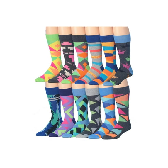 Colorfut Men's 12 Pairs Soft Cotton Colorful Funky Gift Box Dress Socks, Fits shoe 6-12 (sock size 10-13) CMC03-12