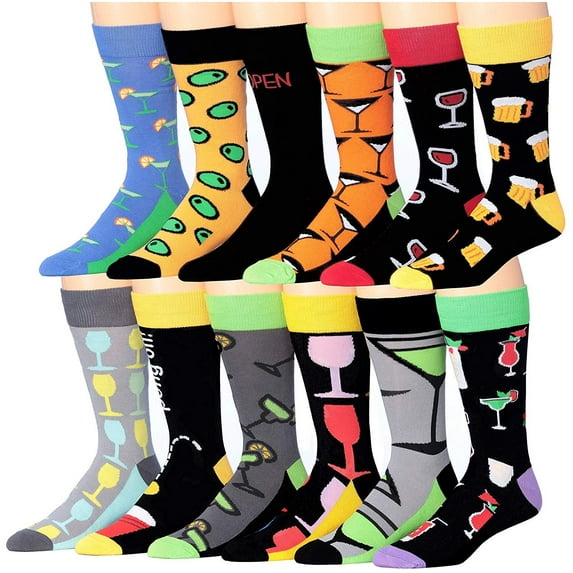 Colorfut Men's 12 Pairs Soft Cotton Colorful Funky Gift Box Dress Socks, Fits shoe 6-12 (sock size 10-13) CMC05-12