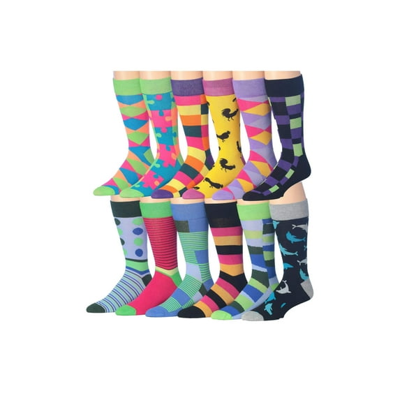 Colorfut Men's 12 Pairs Soft Cotton Colorful Funky Gift Box Dress Socks, Fits shoe 6-12 (sock size 10-13)