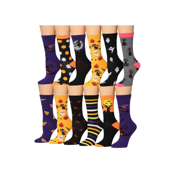 Colorfut Women's 12 Pairs Colorful Patterned Crew Socks P103-12
