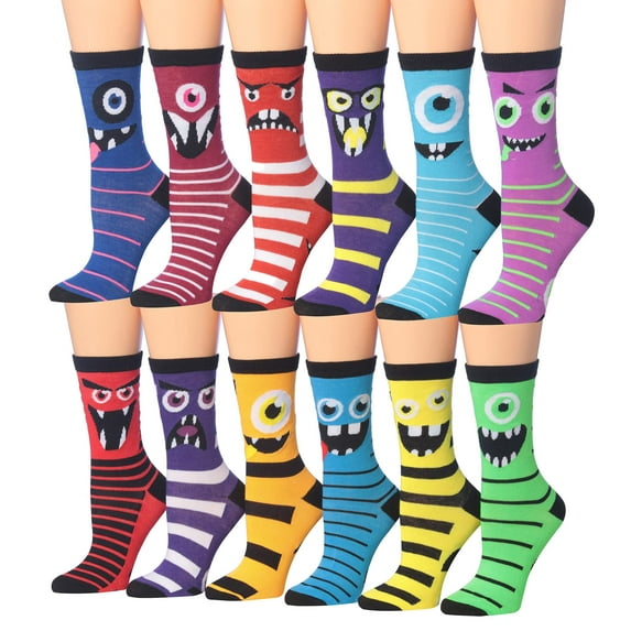 Colorfut Women's 12 Pairs Colorful Patterned Crew Socks PWC81-AB