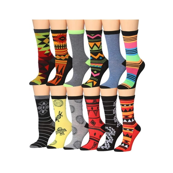 Colorfut Women's 12 Pairs Colorful Patterned Crew Socks WC30-AB