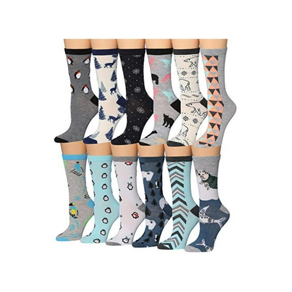 Colorfut Women's 12 Pairs Colorful Patterned Crew Socks WC47-AB