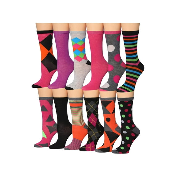 Colorfut Women's 12 Pairs Colorful Patterned Crew Socks WC49-AB