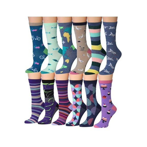 Colorfut Women's 12 Pairs Colorful Patterned Crew Socks WC88-AB