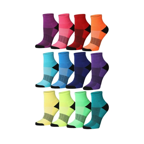 Colorfut Women's 12-Pairs Running & Athletic Sports Performance Ankle/Quarter Socks