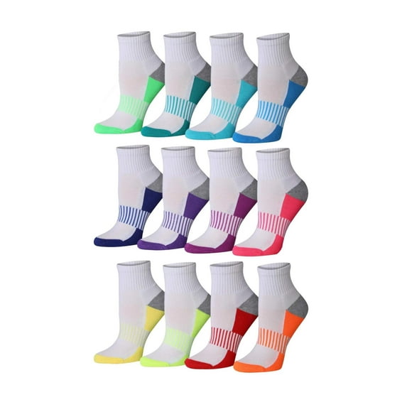 Colorfut Women's 12-Pairs Running & Athletic Sports Performance Ankle/Quarter Socks