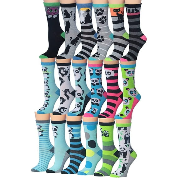 Colorfut Women's 18-Pairs Value Pack Colorful Super Classy Fashion Crew Socks Vintage Animal Designs WC64-18