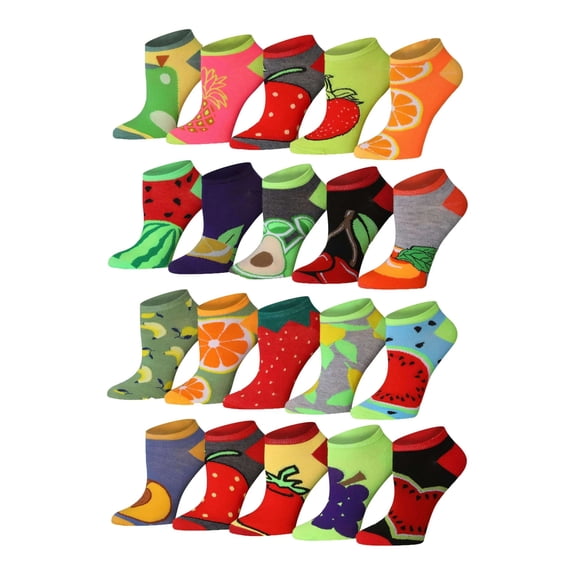 Colorfut Women's 20 Pairs Colorful Patterned Low Cut/No Show Socks NS212-AB