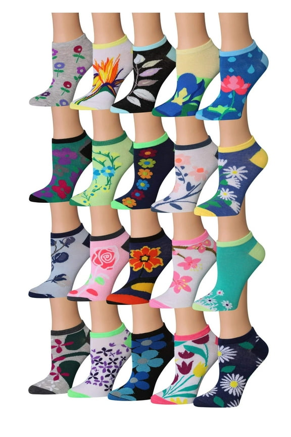 Colorfut Women's 20 Pairs Colorful Patterned Low Cut/No Show Socks NS216-AB