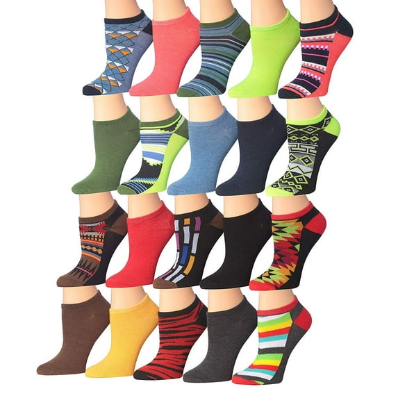 Colorfut Women's 20 Pairs Colorful Patterned Low Cut/No Show Socks (NS72-74)