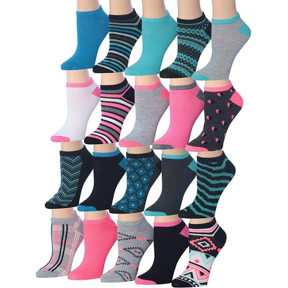 Colorfut Women's 20 Pairs Colorful Patterned Low Cut/No Show Socks WL08-AB