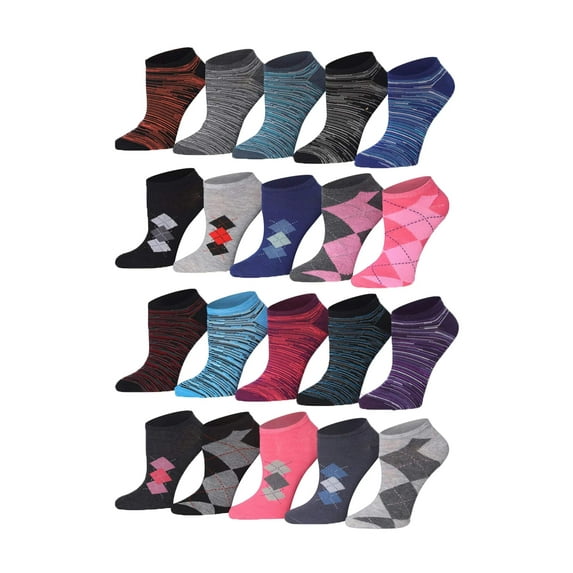 Colorfut Women's 20 Pairs Colorful Patterned Low Cut/No Show Socks WL29-AB