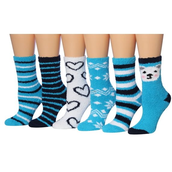 Colorfut Women's 3-Pairs Cozy Microfiber Anti-Skid Soft Colorful Patterned Fuzzy Crew Socks Slipper (with non-slip silicone grippers) FZ15B-6