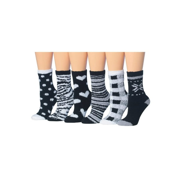 Colorfut Women's 3-Pairs Cozy Microfiber Anti-Skid Soft Colorful Patterned Fuzzy Crew Socks Slipper (with non-slip silicone grippers) FZ16-6