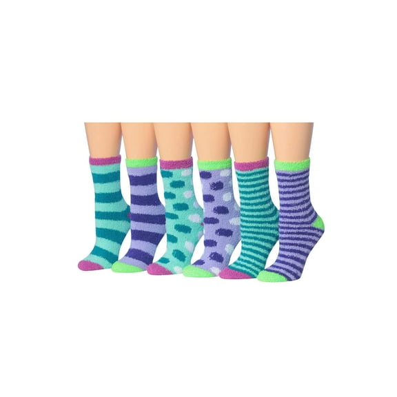 Colorfut Women's 3-Pairs Cozy Microfiber Anti-Skid Soft Colorful Patterned Fuzzy Crew Socks Slipper (with non-slip silicone grippers) FZ18-6