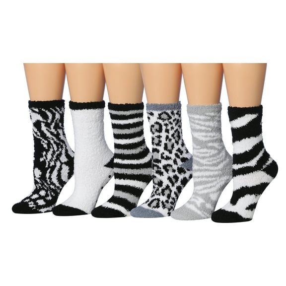 Colorfut Women's 3-Pairs Cozy Microfiber Anti-Skid Soft Colorful Patterned Fuzzy Crew Socks Slipper (with non-slip silicone grippers) FZ27-6