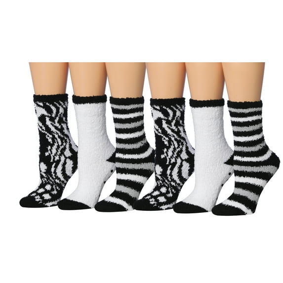 Colorfut Women's 3-Pairs Cozy Microfiber Anti-Skid Soft Colorful Patterned Fuzzy Crew Socks Slipper (with non-slip silicone grippers) FZ27A-6