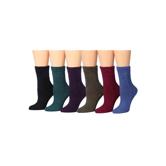 Colorfut Women's 3-Pairs Cozy Microfiber Anti-Skid Soft Colorful Patterned Fuzzy Crew Socks Slipper (with non-slip silicone grippers) FZ30-6