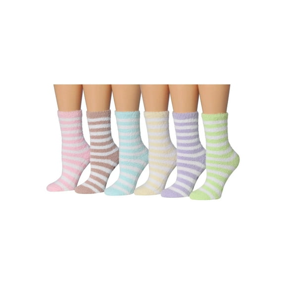 Colorfut Women's 3-Pairs Cozy Microfiber Anti-Skid Soft Colorful Patterned Fuzzy Crew Socks Slipper (with non-slip silicone grippers) FZ31-6