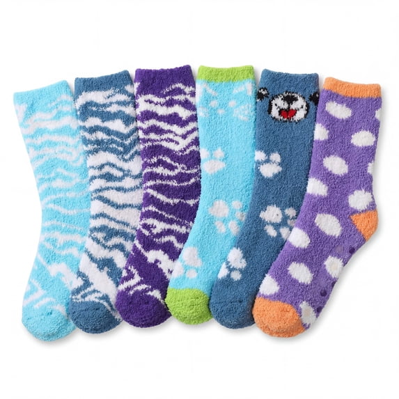 Colorfut Women's 3-Pairs Cozy Microfiber Anti-Skid Soft Colorful Patterned Fuzzy Crew Socks Slipper (with non-slip silicone grippers) FZ46-6