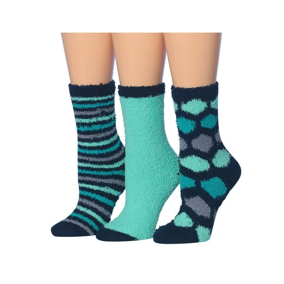 Colorfut Women's 3-Pairs Cozy Microfiber Anti-Skid Soft Colorful Patterned Fuzzy Crew Socks&nbsp;Slipper (with non-slip silicone grippers) FZ08-A