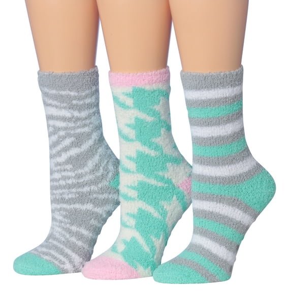 Colorfut Women's 3-Pairs Cozy Microfiber Anti-Skid Soft Colorful Patterned Fuzzy Crew Socks&nbsp;Slipper (with non-slip silicone grippers) FZ09B-B