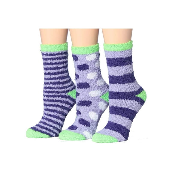 Colorfut Women's 3-Pairs Cozy Microfiber Anti-Skid Soft Colorful Patterned Fuzzy Crew Socks&nbsp;Slipper (with non-slip silicone grippers) FZ18-A