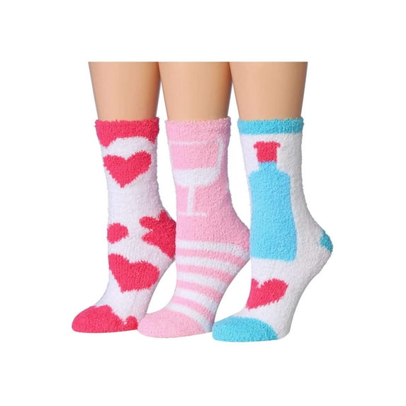 Colorfut Women's 3-Pairs Cozy Microfiber Anti-Skid Soft Colorful Patterned Fuzzy Crew Socks&nbsp;Slipper (with non-slip silicone grippers) FZ24-A