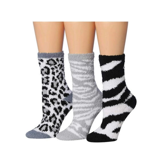 Colorfut Women's 3-Pairs Cozy Microfiber Anti-Skid Soft Colorful Patterned Fuzzy Crew Socks&nbsp;Slipper (with non-slip silicone grippers) FZ27-B