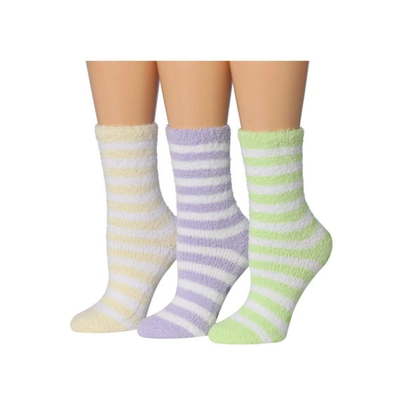 Colorfut Women's 3-Pairs Cozy Microfiber Anti-Skid Soft Colorful Patterned Fuzzy Crew Socks Slipper (with non-slip silicone grippers) FZ31-B