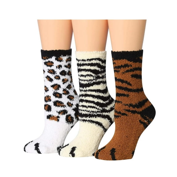 Colorfut Women's 3-Pairs Cozy Microfiber Anti-Skid Soft Colorful Patterned Fuzzy Crew Socks&nbsp;Slipper (with non-slip silicone grippers) FZ40-B
