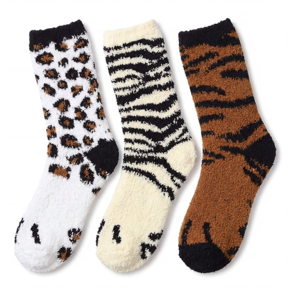 Colorfut Women's 3-Pairs Cozy Microfiber Anti-Skid Soft Colorful Patterned Fuzzy Crew Socks&nbsp;Slipper (with non-slip silicone grippers) FZ40-B