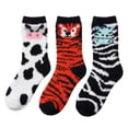 thumbnail image 1 of Colorfut Women's 3-Pairs Cozy Microfiber Anti-Skid Soft Colorful Patterned Fuzzy Crew Socks&nbsp;Slipper (with non-slip silicone grippers) FZ41-B, 1 of 6