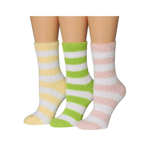 Colorfut Women's 3-Pairs Cozy Microfiber Anti-Skid Soft Colorful Patterned Fuzzy Crew Socks&nbsp;Slipper (with non-slip silicone grippers) FZ42-B